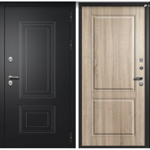Дверь входная FlyDoors ШТОРМ Букле черный - Дуб сонома светлый с терморазрывом